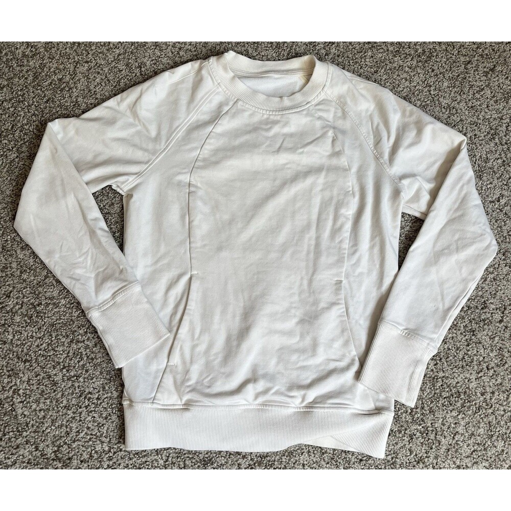 Women's Lululemon Cream Crew Neck Sweatshirt With Pouch, Size 4